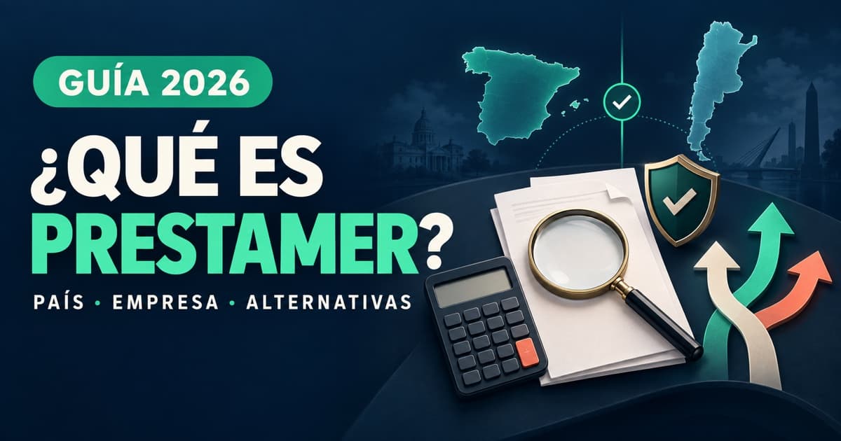 Mapas de España y Argentina junto a lupa, contrato, calculadora y señales para verificar un prestamista