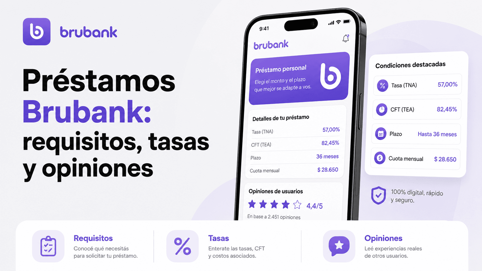 Usuario revisando las condiciones de un préstamo personal en la app del banco digital Brubank