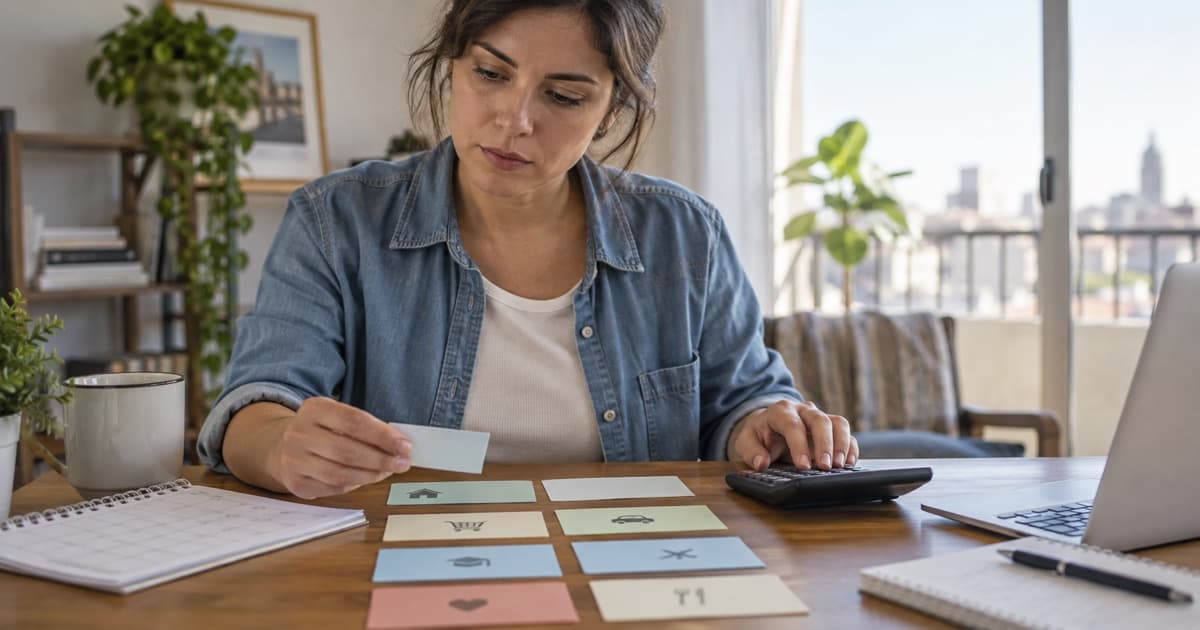 Persona reorganizando un calendario de cuotas y saldos para refinanciar una deuda