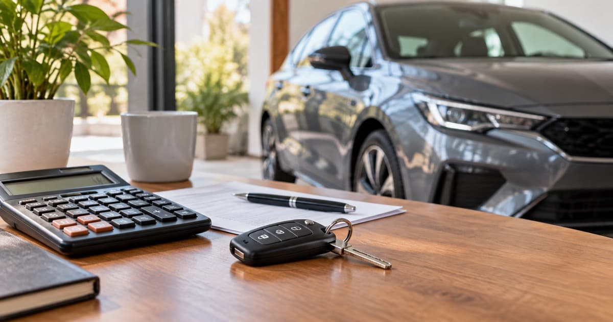 Automóvil con una llave y una calculadora que representan una financiación prendaria