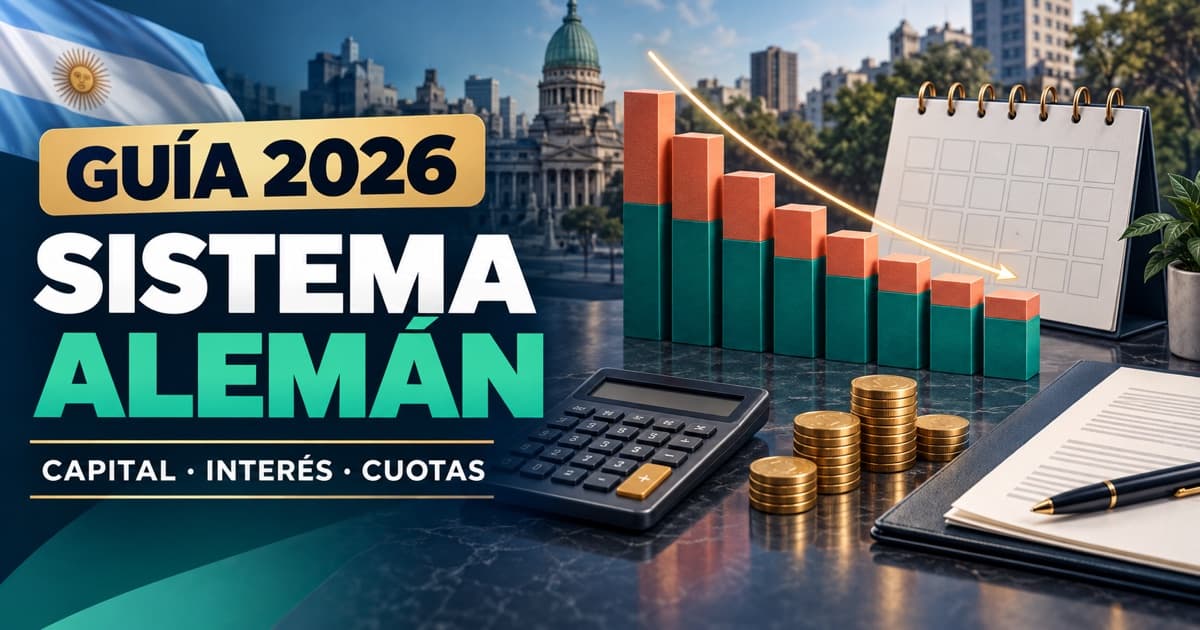 Calculadora y barras decrecientes explican capital, interés y cuotas de un préstamo alemán.