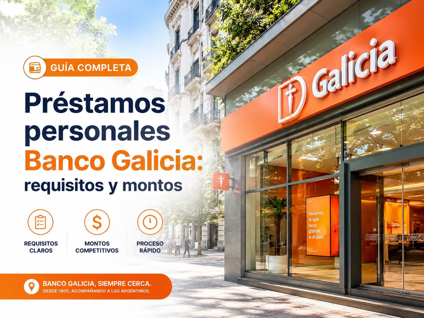 Logo de Banco Galicia visible en la fachada moderna de una sucursal del banco en Buenos Aires