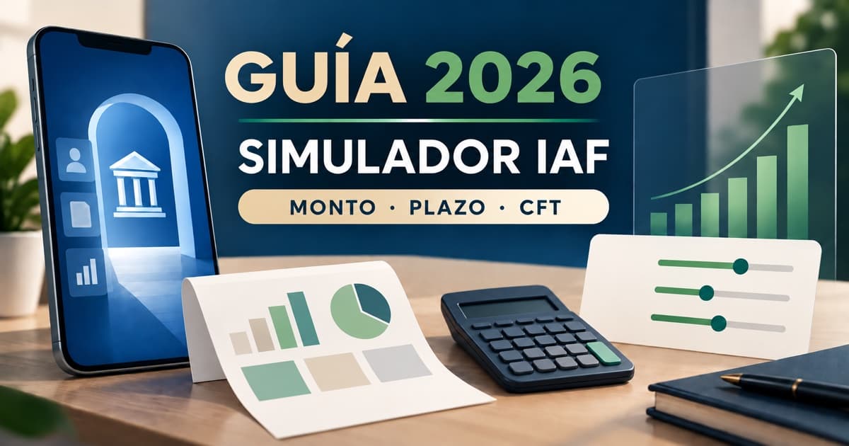 Celular con portal eIAF abstracto, recibo y calculadora muestran la simulación de un préstamo IAF.