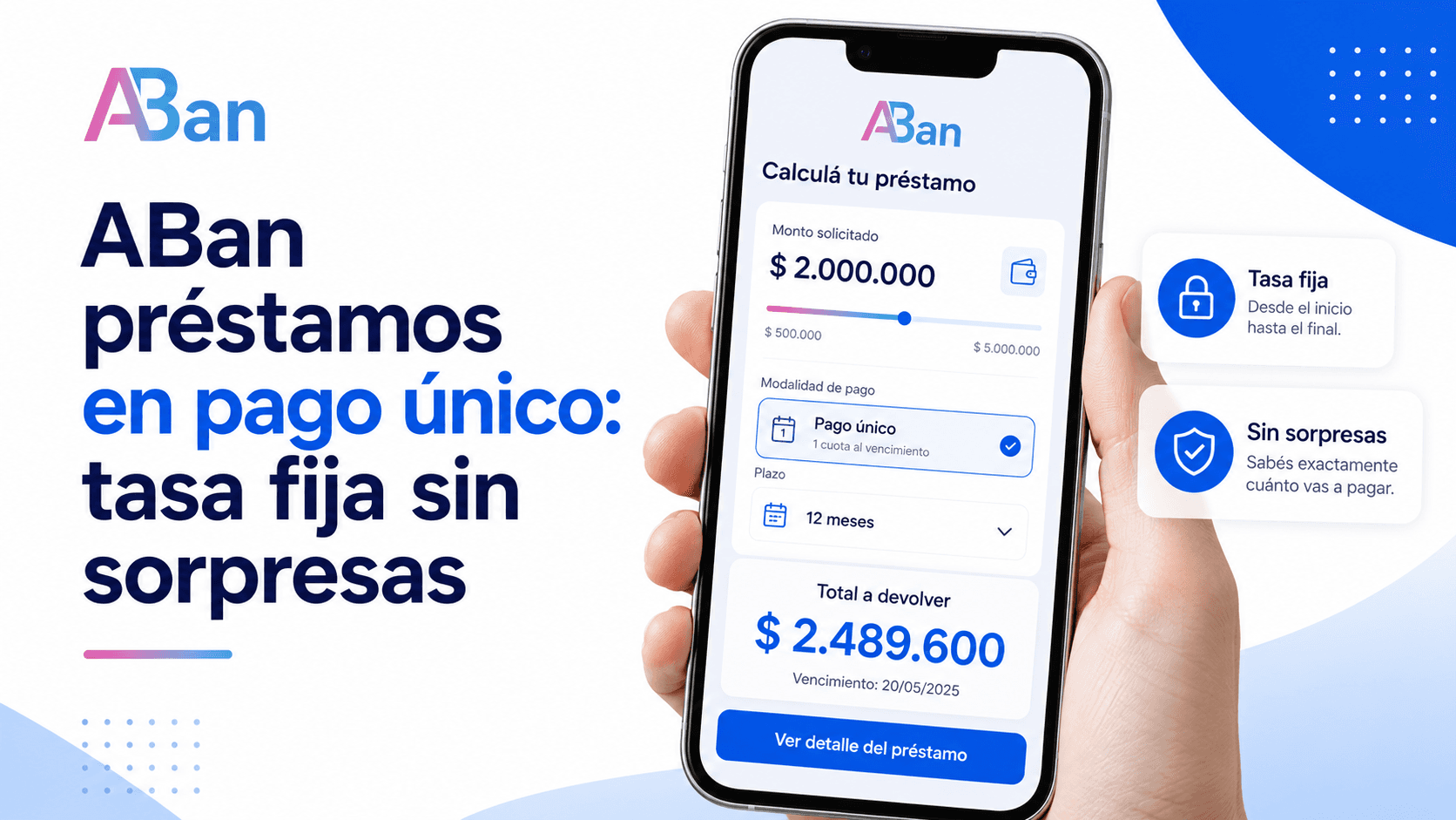 Calculadora online de préstamo ABan visible en una pantalla de computadora con el monto a devolver claramente indicado
