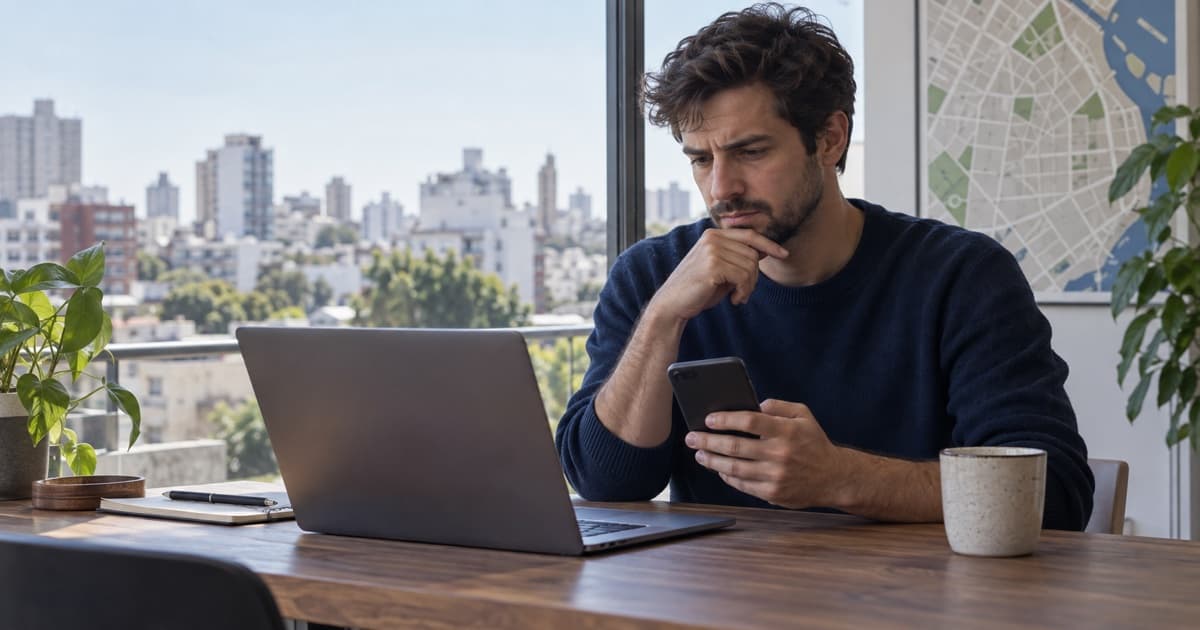 Persona comparando prestamistas disponibles en la Ciudad y la Provincia de Buenos Aires