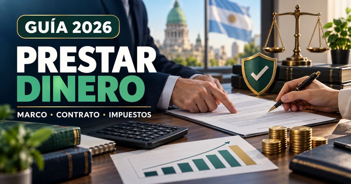Prestamista particular revisa contrato, impuestos y capacidad de pago en un escritorio financiero.