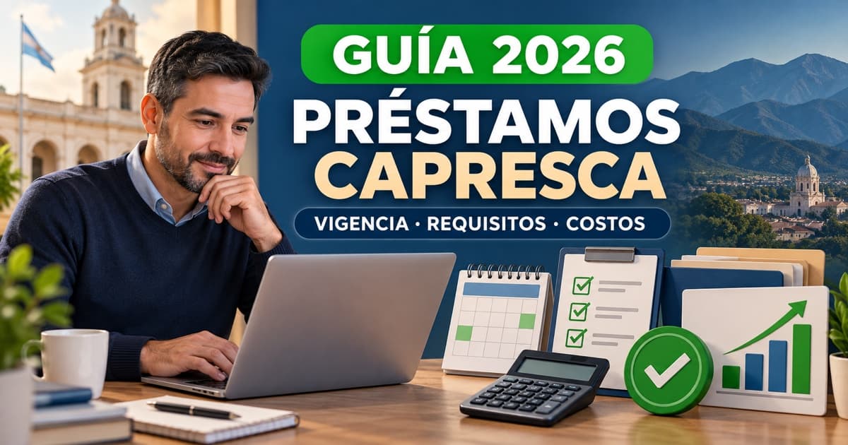 Empleado de Catamarca verifica una convocatoria de crédito, requisitos, cuota y contrato en un portal oficial.