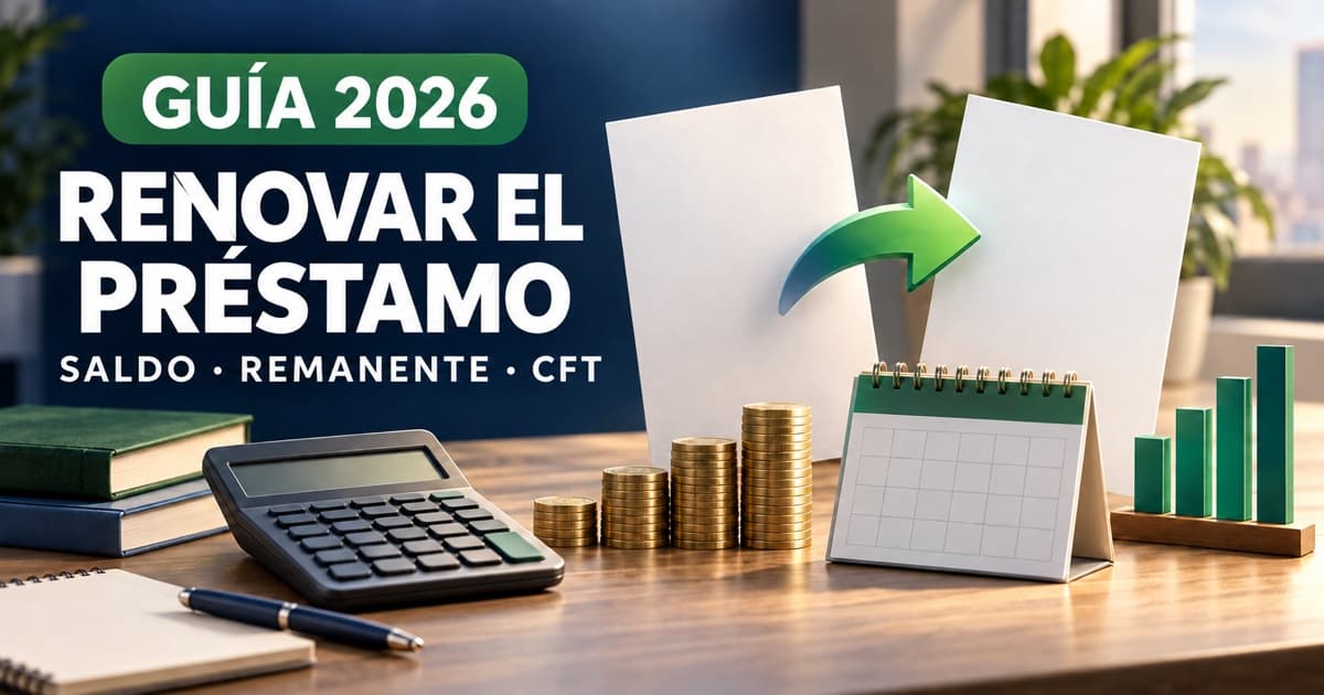 Dos cronogramas, calculadora y flecha de renovación muestran el reemplazo de un préstamo bancario.