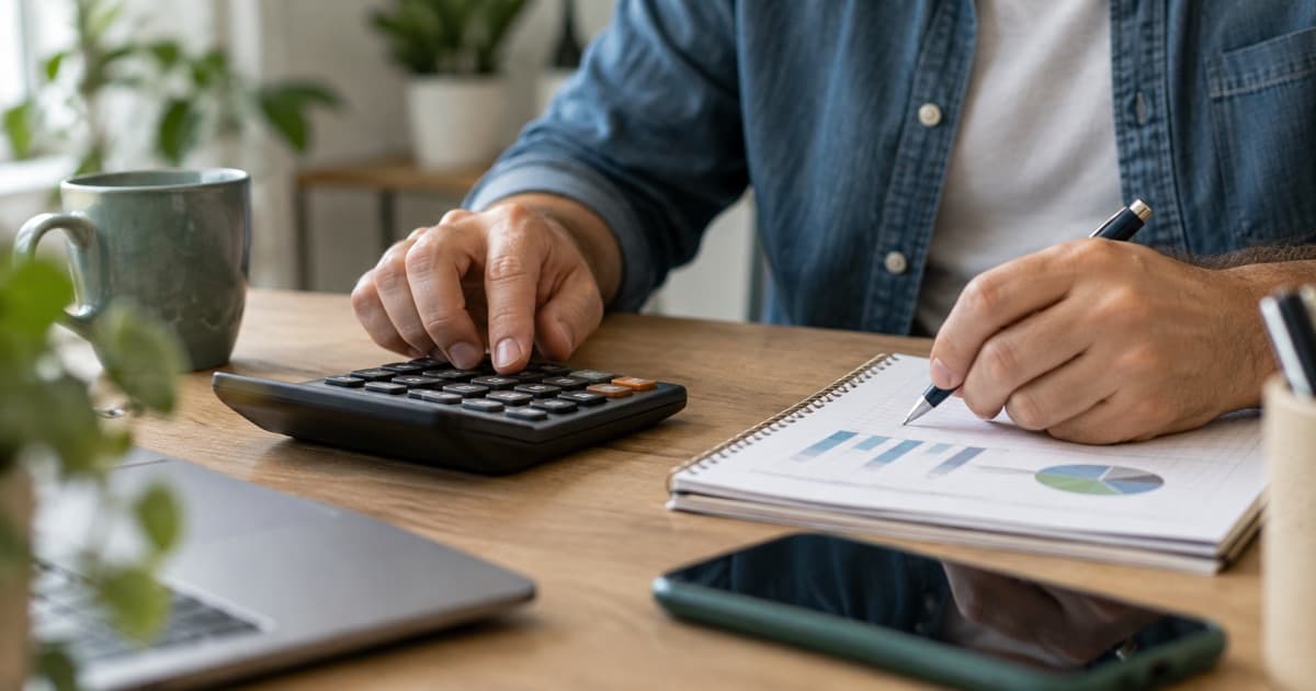 Calculadora junto a una tabla de cuotas usada para estimar el interés de un préstamo