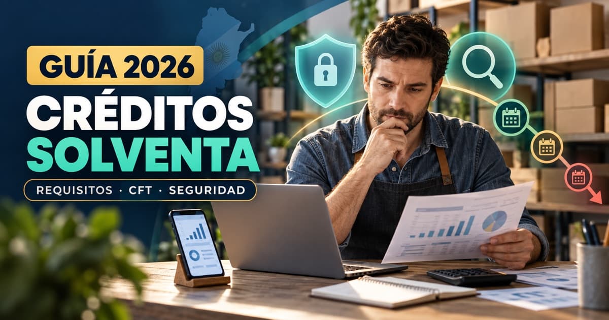 Emprendedor compara crédito Solventa, flujo de caja, CFT, calendario y seguridad desde su negocio.