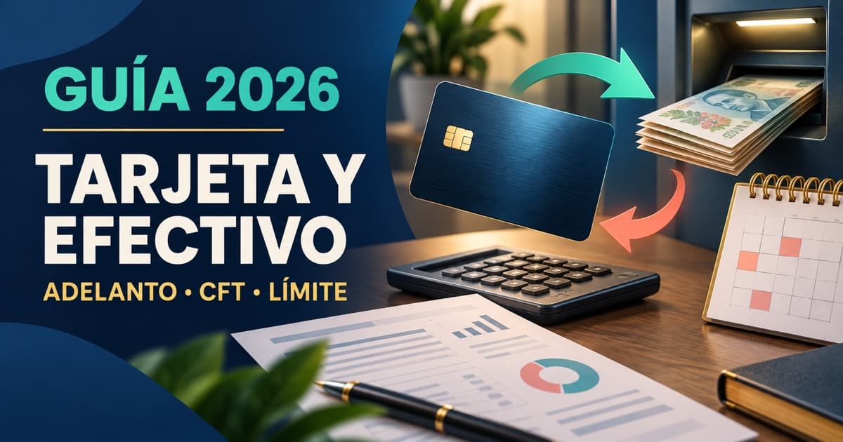 Tarjeta genérica, cajero, resumen y calculadora representan un adelanto de efectivo y sus costos financieros.