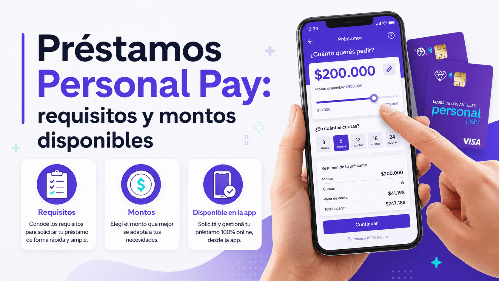 Pantalla de la app Personal Pay mostrando el slider para elegir monto y cuotas de un préstamo personal
