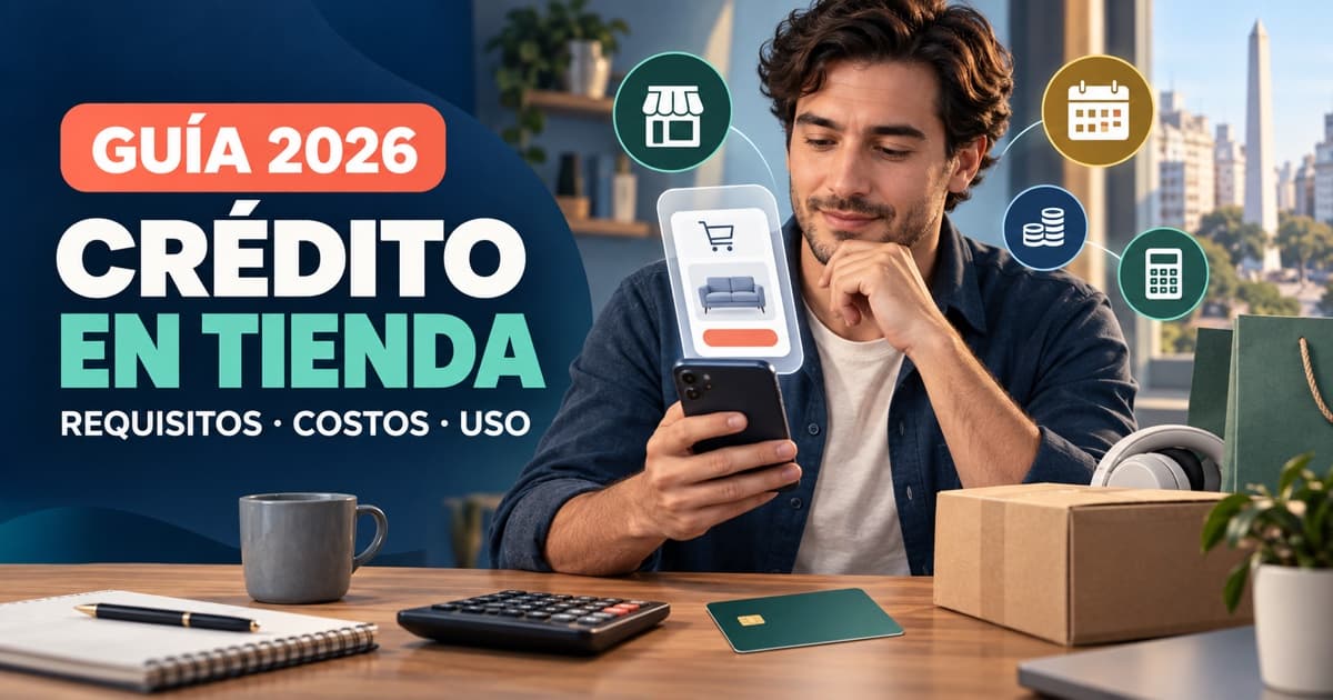 Persona compara una línea de crédito para compras con una tarjeta genérica, calendario y calculadora financiera.