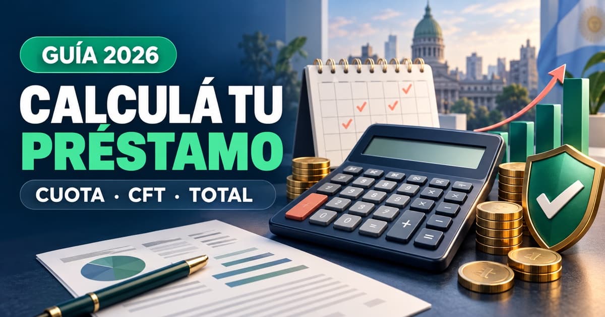 Calculadora, calendario y documentos abstractos ayudan a estimar la cuota y el CFT de un préstamo personal.
