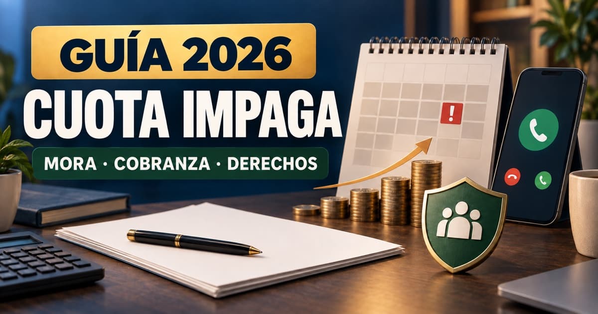Calendario vencido, deuda creciente y escudo legal representan las consecuencias de una cuota impaga.
