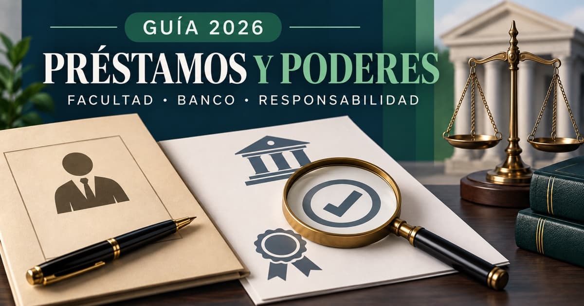Poder notarial, contrato y lupa jurídica ilustran la consulta sobre préstamos mediante apoderada.